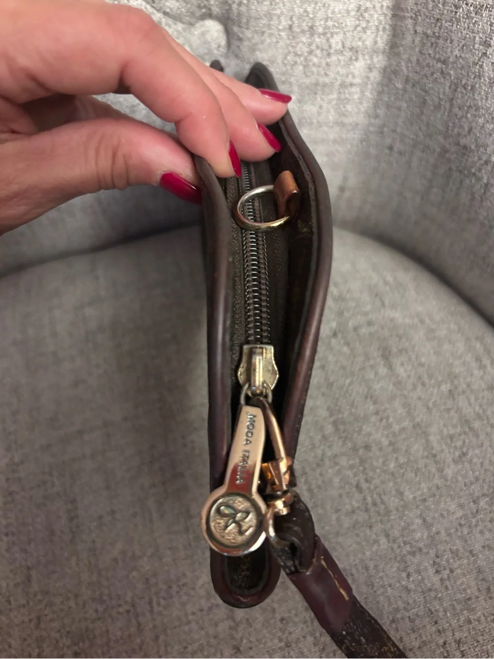 Rioni Dark Brown Monogram wristlet Bag